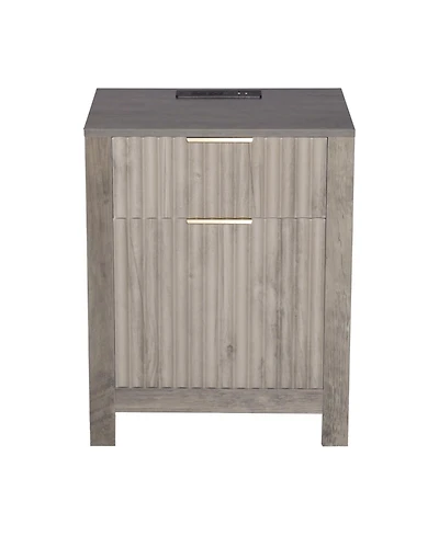 Gouun 2-Pc. Farmhouse Wood End Table Set with Charging Station and Drawers
