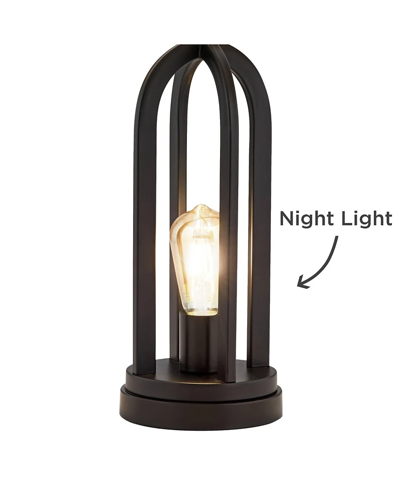 360 Lighting Marcel Industrial Table Lamps High Set of 2 with Usb Charging Port and Nightlight Led Drum Shade for Bedroom Bedside Desk