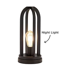 360 Lighting Marcel Industrial Table Lamps High Set of 2 with Usb Charging Port and Nightlight Led Drum Shade for Bedroom Bedside Desk