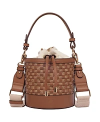 Tommy Bahama Raffia and Woven Drawstring Bucket Bag - Convertible Top Handle and Crossbody