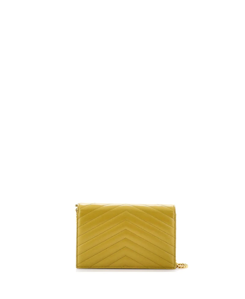 Pre-Owned Saint Laurent Small Classic Monogram Wallet on Chain Matelasse Chevron Leather