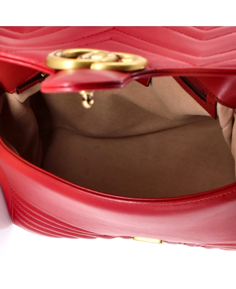 Pre-Owned Gucci Small Gg Marmont Top Handle Flap Bag Matelasse Leather