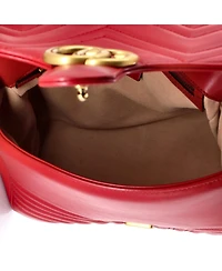 Pre-Owned Gucci Small Gg Marmont Top Handle Flap Bag Matelasse Leather