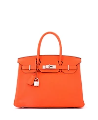 Pre-Owned HERMES Birkin 30 Handbag Orange Clemence with Palladium Hardware