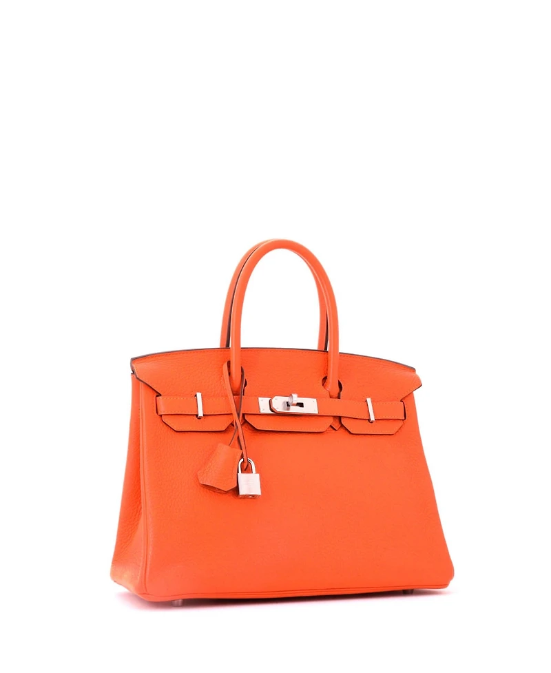 Pre-Owned HERMES Birkin 30 Handbag Orange Clemence with Palladium Hardware