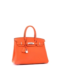 Pre-Owned HERMES Birkin 30 Handbag Orange Clemence with Palladium Hardware