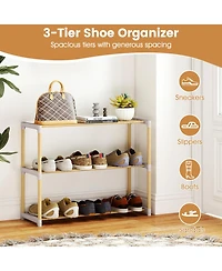 Sugift 3/4-Tier Solid Wood Shoe Rack with Slatted Open Shelves-3-Tier