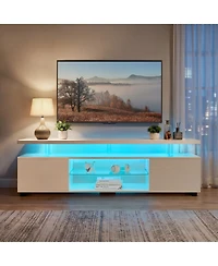 Rainsken Led Tv Stand for 60 Inch Tv, Media Console Table with Large Side Cabinet and Open Shelf, Entertainment Center for Living Room