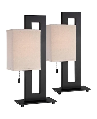 360 Lighting Modern Accent Table Lamps " High Set of 2 Bronze Metal Open Rectangular Oatmeal Box Shade for Living Room Family