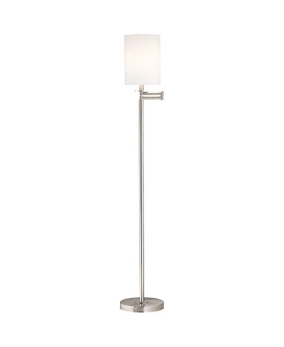 360 Lighting Modern Swing Arm Floor Lamp 60.5" Tall Cotton Cylinder Shade for Living Room Reading Bedroom Office