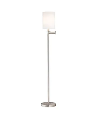 360 Lighting Modern Swing Arm Floor Lamp 60.5" Tall Cotton Cylinder Shade for Living Room Reading Bedroom Office