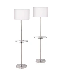 360 Lighting Caper Modern Floor Lamps with Tray Table 60 1/2" Tall Set of 2 Usb and Outlet Fabric Drum Shade for Living Room