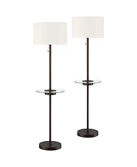 360 Lighting Caper Modern Floor Lamps with Tray Table 60 1/2" Tall Set of 2 Bronze Usb and Outlet Drum Shade for Living Room Bedroom