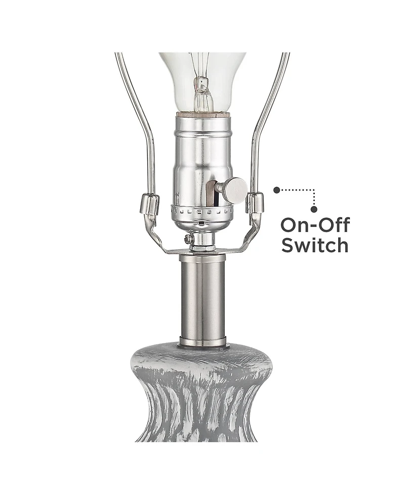 360 Lighting Modern Coastal Modern Table Lamp 26 1/4" High with Usb Dimmer Whitewash Ceramic Drum Shade for Bedroom Living Room House Desk