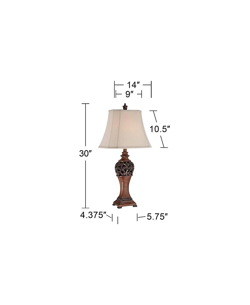 Regency Hill Exeter 30 Tall Large Traditional End Table Lamps Set of 2 WiFi Smart Socket Wood-Tone Finish Living Room Bedroom