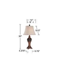 Regency Hill Exeter 30 Tall Large Traditional End Table Lamps Set of 2 WiFi Smart Socket Wood-Tone Finish Living Room Bedroom
