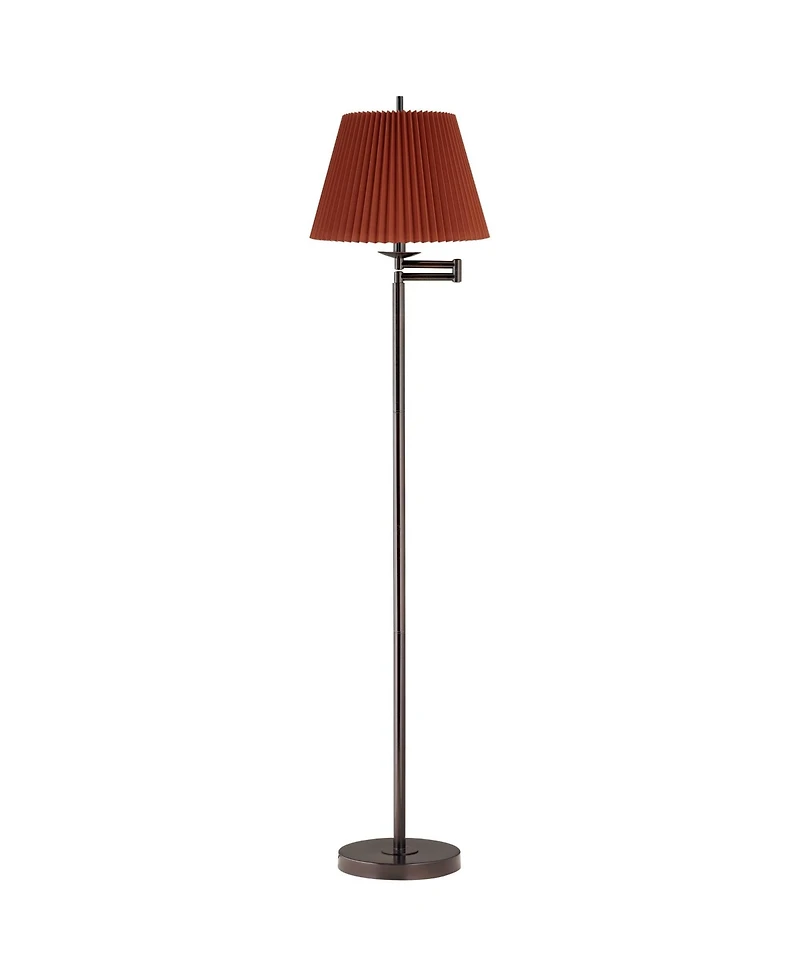 360 Lighting Modern 60" Tall Standing Floor Lamp Skinny Adjustable Swing Arm Metal Finish Pleated Rust Shade