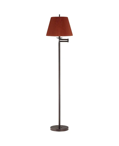 360 Lighting Modern 60" Tall Standing Floor Lamp Skinny Adjustable Swing Arm Metal Finish Pleated Rust Shade