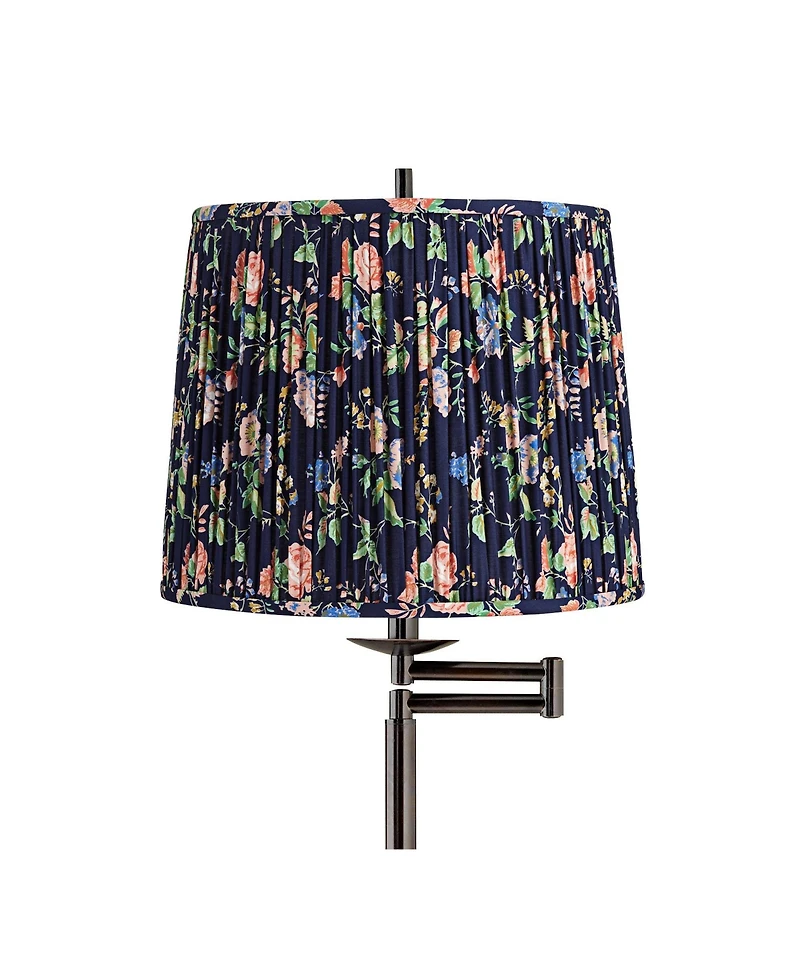 Regency Hill Gabrielle Modern 60 1/2" Tall Standing Floor Lamp Swing Arm Metal Bronze Finish Pleated Shade