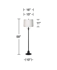 360 Lighting Dyna Traditional 58" Tall 2-Light Standing Floor Lamp Skinny Pole Pull Chain Finish Drum Grosgrain Shade