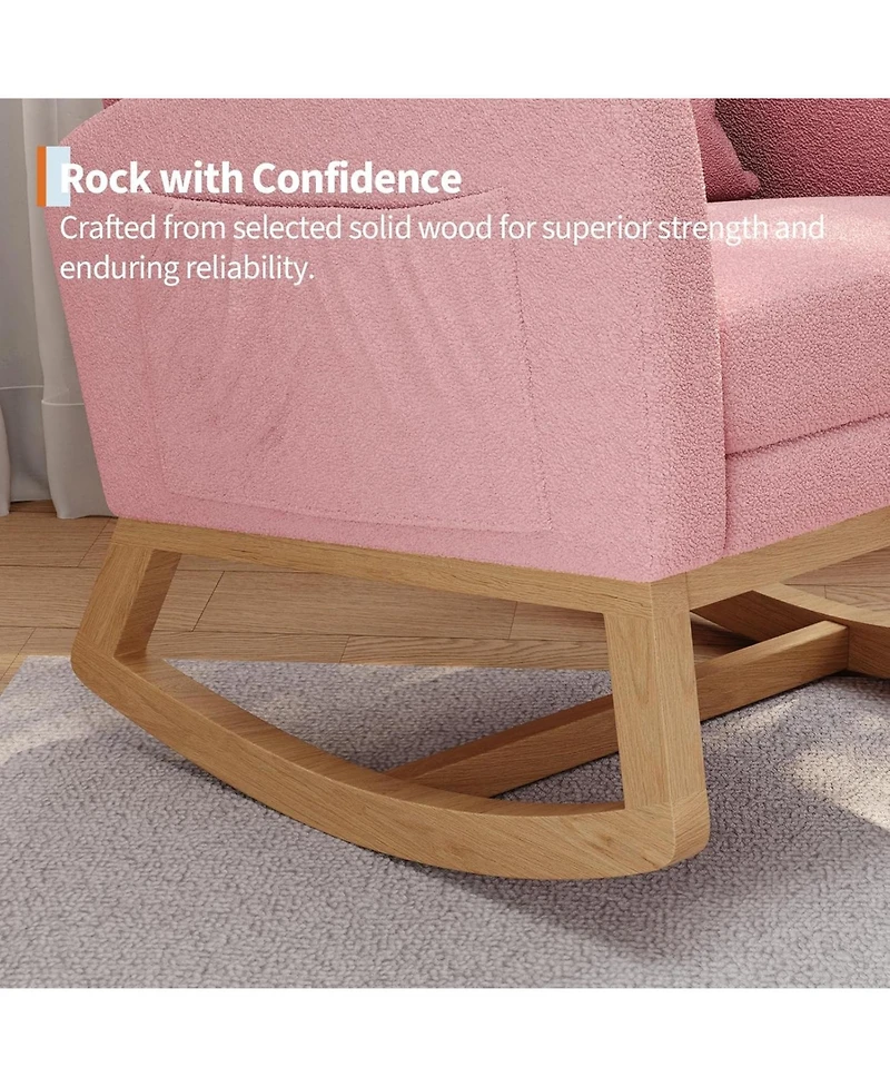 gaomon Teddy Fleece Rocking Chair with Footrest,Modern Nursery Glider Chair with Side Pockets and Pillow,Rocker Chair for Living Room Bedroom