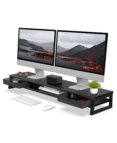 Gnuadz Monitor Stand Riser Drawer 2 Tier Wooden Desk Shelf