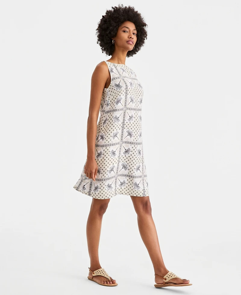 Charter Club Women's Printed 100% Linen Sleeveless Shift Dress, Macy's Exclusive