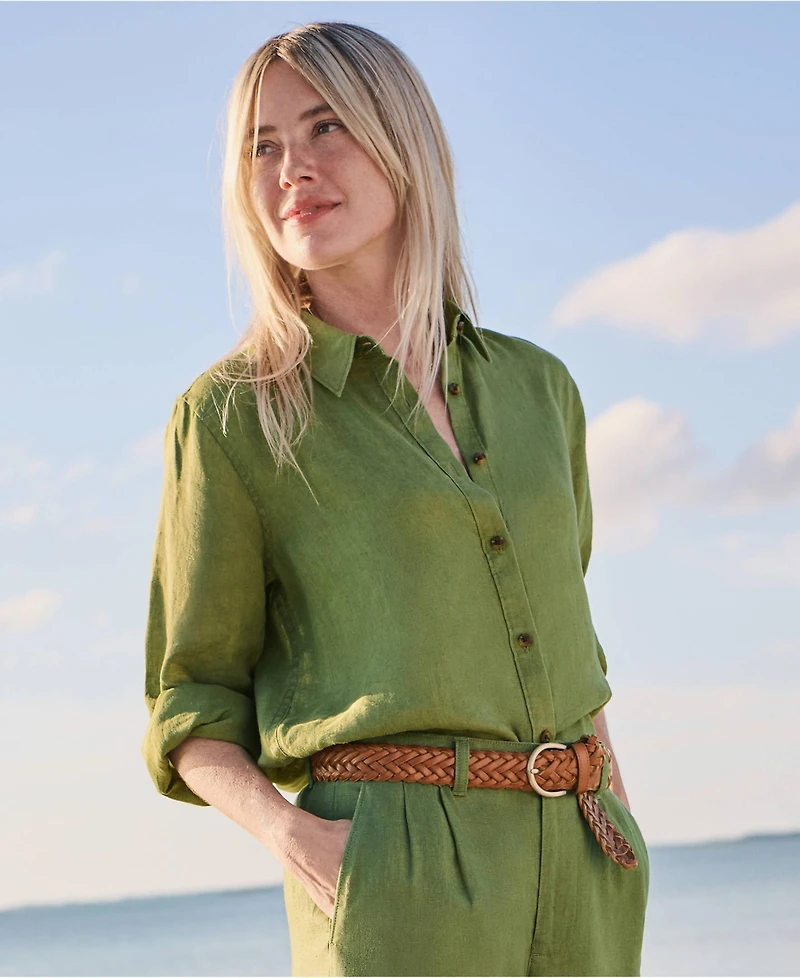 Lands' End Women's Linen Long Sleeve Feminine Shirt