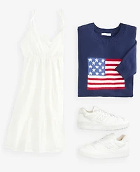 Hooked Up by Iot Juniors' American Flag Crewneck Sweater