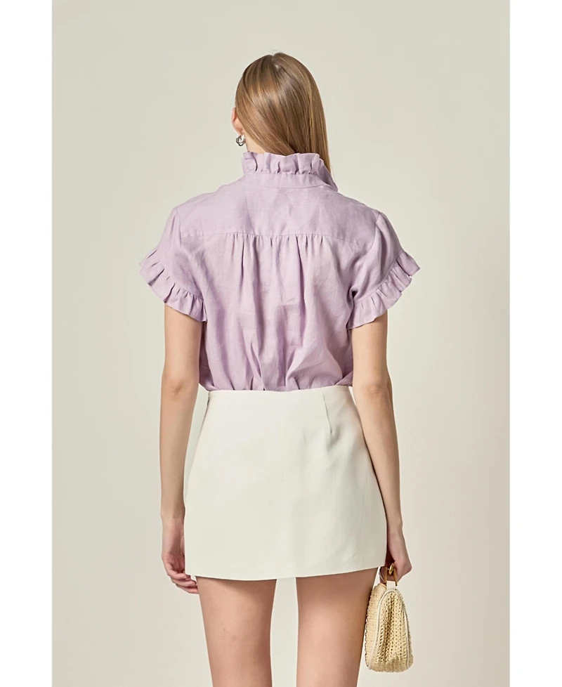 English Factory Women's Linen Ruffle Shirt