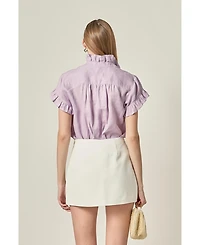 English Factory Women's Linen Ruffle Shirt