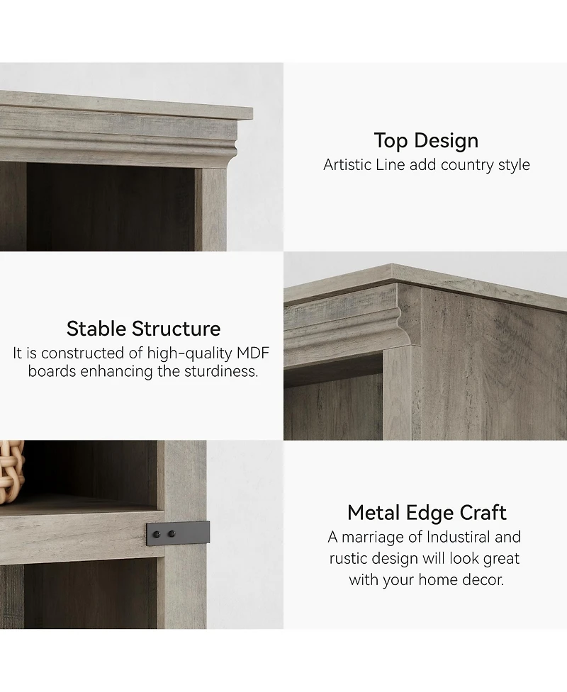 gaomon 67" Tall Farmhouse 5-Tier Wooden Bookcase, Modern Storage Bookshelf