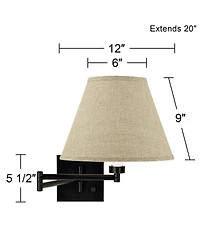 Franklin Iron Works Modern Swing Arm Wall Lamp Espresso Plug-In Light Fixture Fine Burlap Empire Shade for Bedroom Bedside Reading