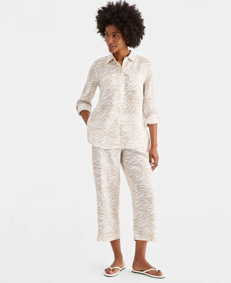Charter Club Petite Linen Botanical Zebra-Print Cropped Pants, Macy's Exclusive