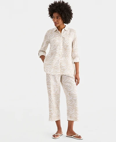 Charter Club Petite Linen Botanical Zebra-Print Cropped Pants, Macy's Exclusive