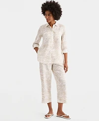 Charter Club Petite Linen Botanical Zebra-Print Cropped Pants, Macy's Exclusive