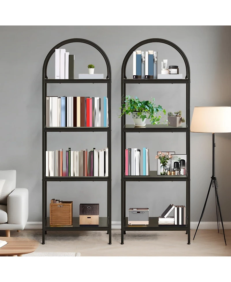 gaomon 4-Tier Modern Arched Bookshelf with Metal Frame, Tall Open Display Storage Rack