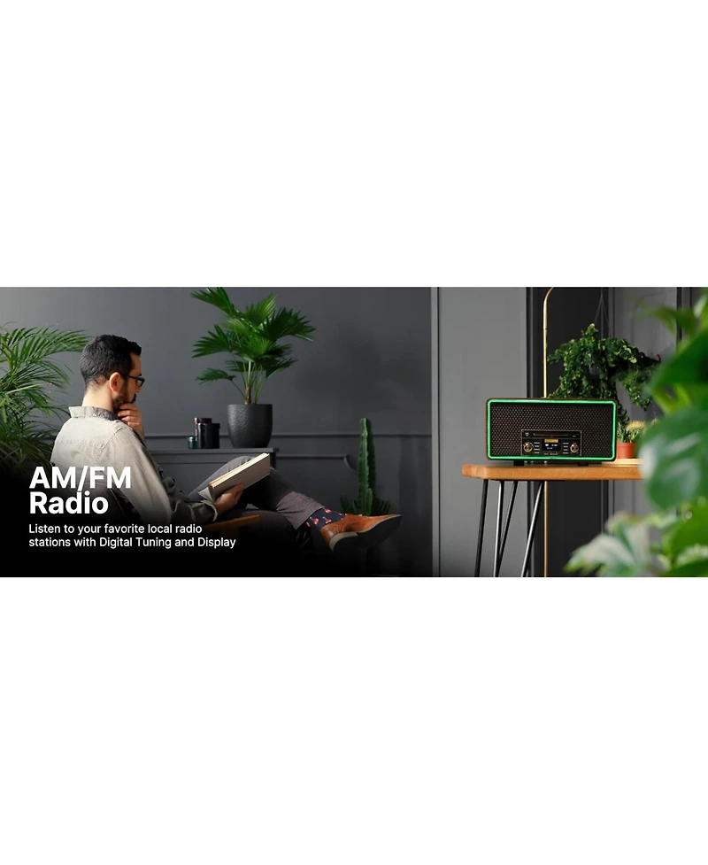 Victor Vwrp-6000 Fremont 8-in-1 Premium Wood Music Center Bluetooth Speaker with Record Player and Rgb Led Lighting