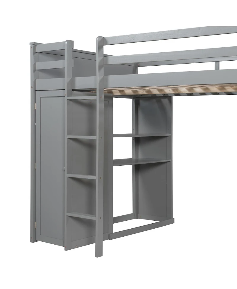 Streamdale Furniture Loft Bed With Twin Bed, Shelves, Desk