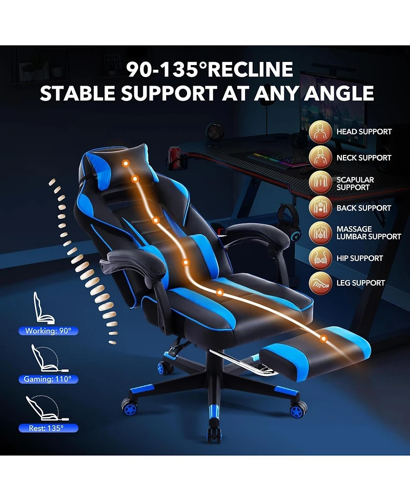 gaomon Gaming Chair, Computer Chair with Massage Lumbar Support and Footrest Height Adjustable Ergonomic with 360-Swivel Seat and Headrest.