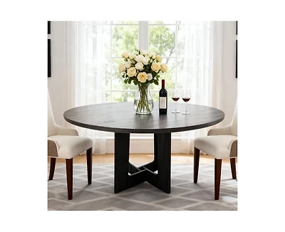 gaomon 4-Person Farmhouse Round Dining Table with Triangular Pedestal