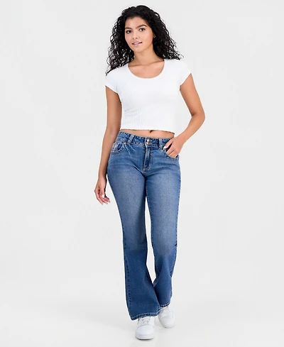 Celebrity Pink Juniors' Embroidered Flap-Pocket Flare-Leg Jeans