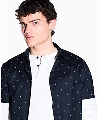 A|X Armani Exchange Men's Short Sleeve Poplin Allover logo Print Button Down Shirt