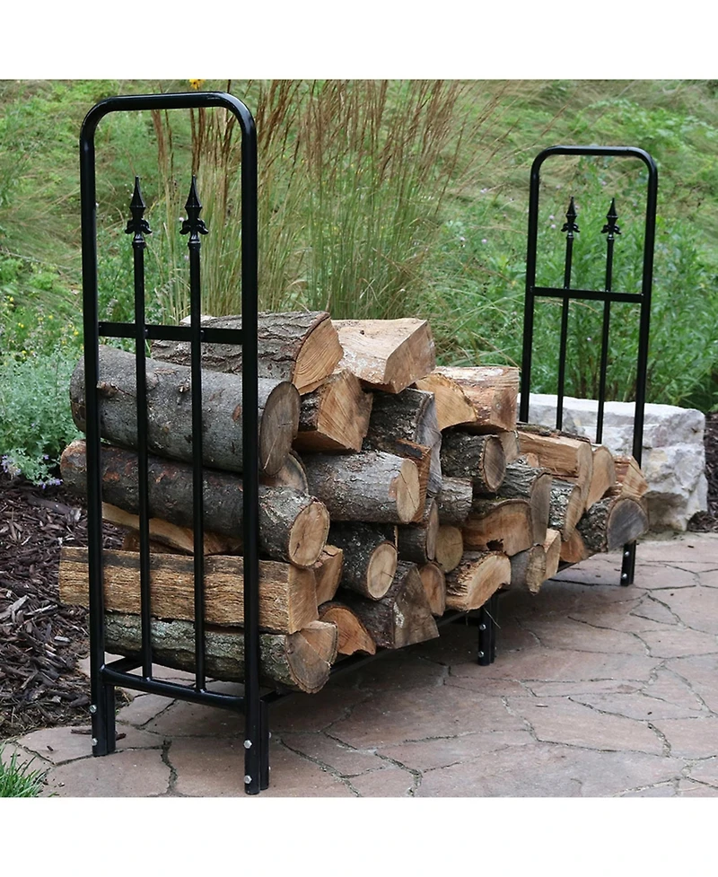 Sunnydaze Decor 6 ft Powder-Coated Steel Firewood Log Rack with Black Cover