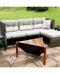 Outdoor Camping or Backyard Steel Triangle Fire Pit with Wood Grate, Log Poker, and Spark Screen - 31" - Copper Finish