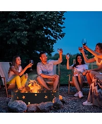 Outdoor Heavy-Duty Steel Portable Fire Pit Ring with Die-Cut Stars and Moons - 36" - Black