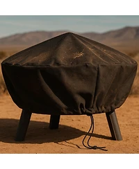 Round Outdoor Fire Pit Cover - Heavy-Duty 300D Polyester and Pvc with Drawstring Closure - Black - 48-Inch