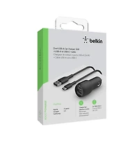 Belkin BoostCharge Dual Usb-a Car Charger 24W and Usb-a to Usb-c Cable