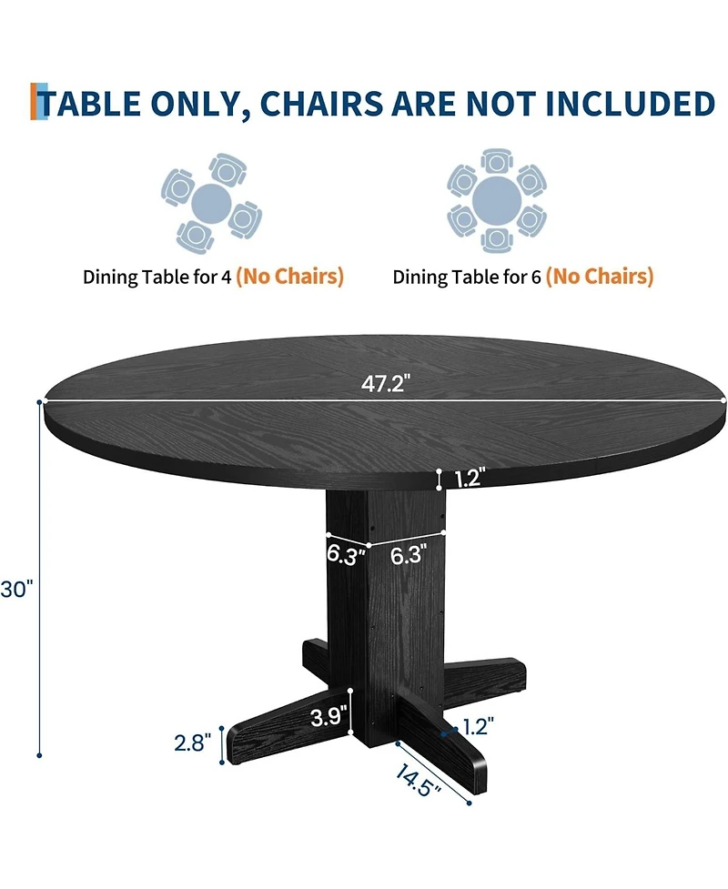 gaomon Round Dining Room Table for 4-6, 47" Wood Kitchen Table with Sturdy Pedestal Base, Farmhouse Circle Dinner Tables for Living Room, Apartment