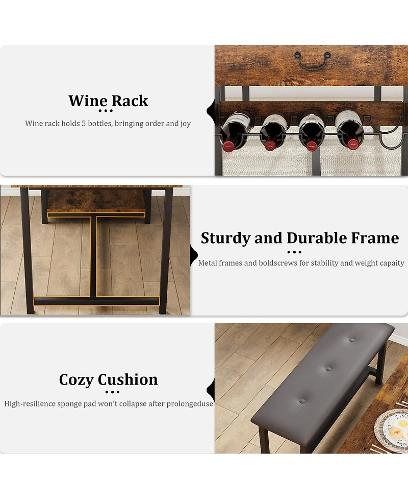 gaomon 4-Person Space-Saving Dining Set with Wine Rack and Drawer